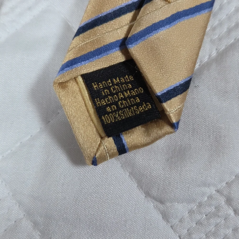 Donald Trump Signature Necktie Silk Tan Brown Blue Stripe Tie